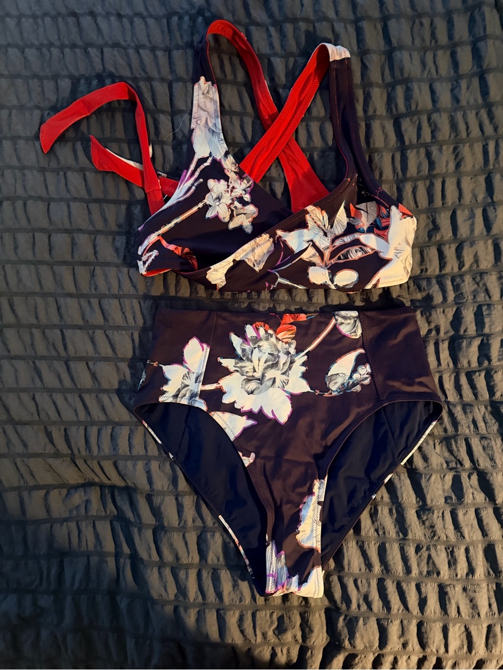 Athleta Floral Purple & Red Bikini with reversible top. XS top; XS bottom